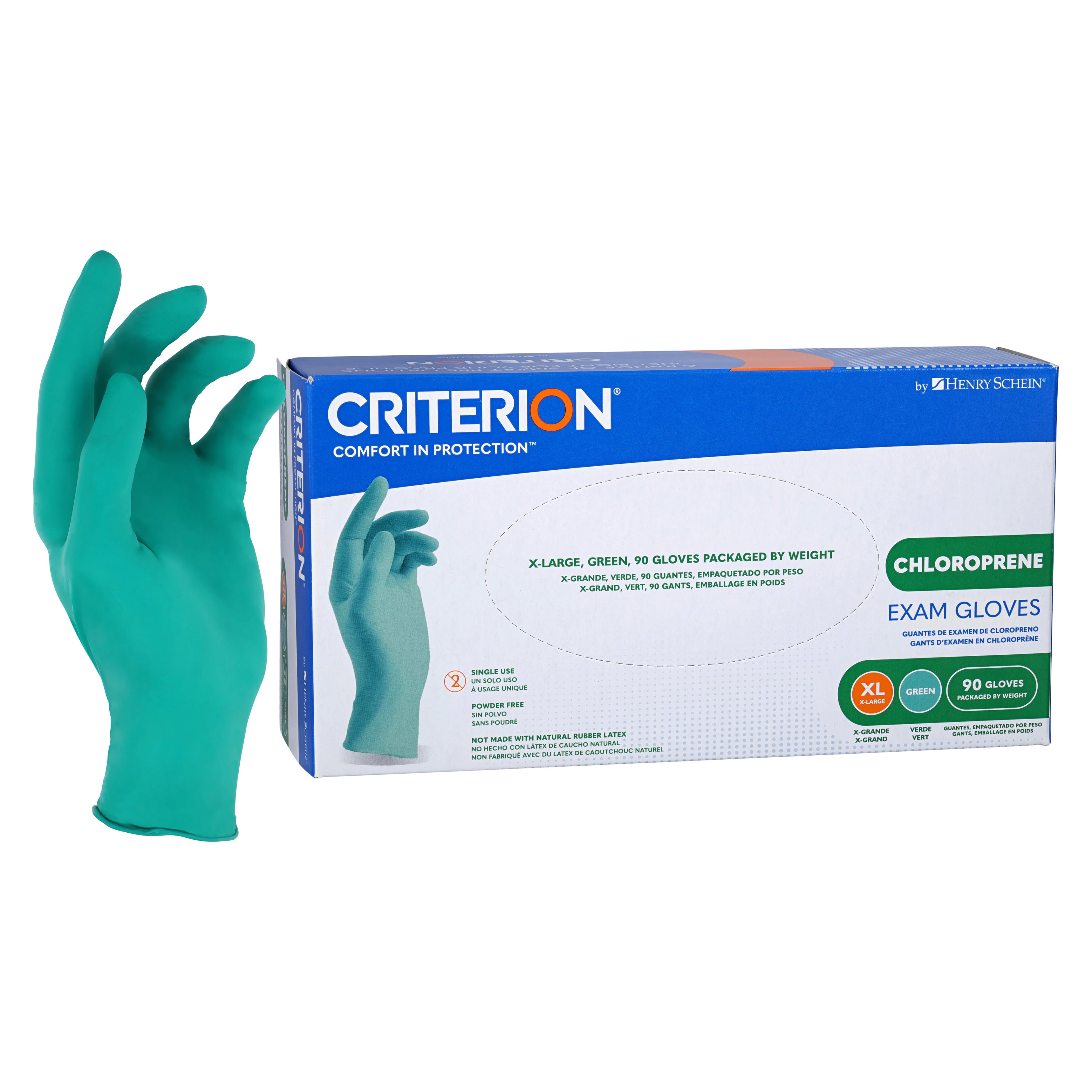 Criterion Chloroprene Exam Gloves, X-Large, Green, Non-Sterile, 90/Box