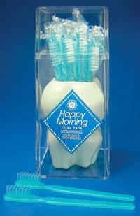 Happy Morning Disposable Toothbrush with Toothpaste Trial Kit, 20 Brushes with Paste, Molar Mug & Display Case, 605404