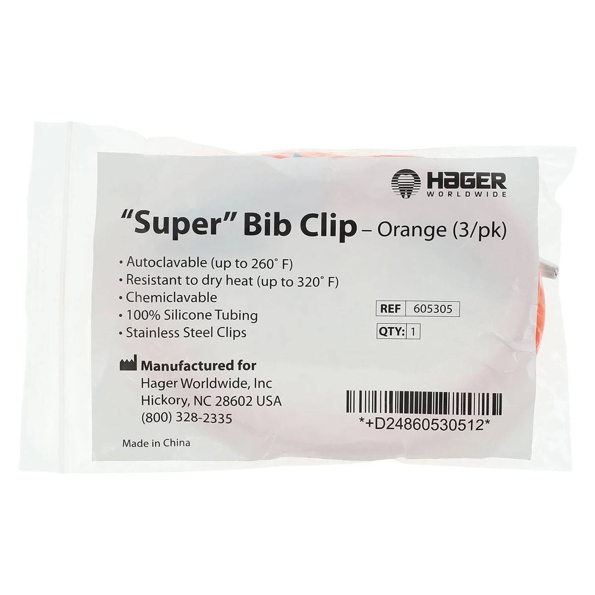 Hager Super Bib Clip, Orange, 3/Pk, 605305