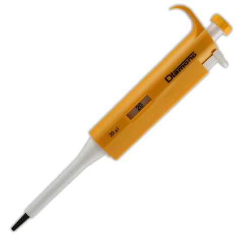 Globe Scientific Diamond Fixed Volume Pipette, 20 µL, Non-Graduated, Yellow, Calibrated, Single