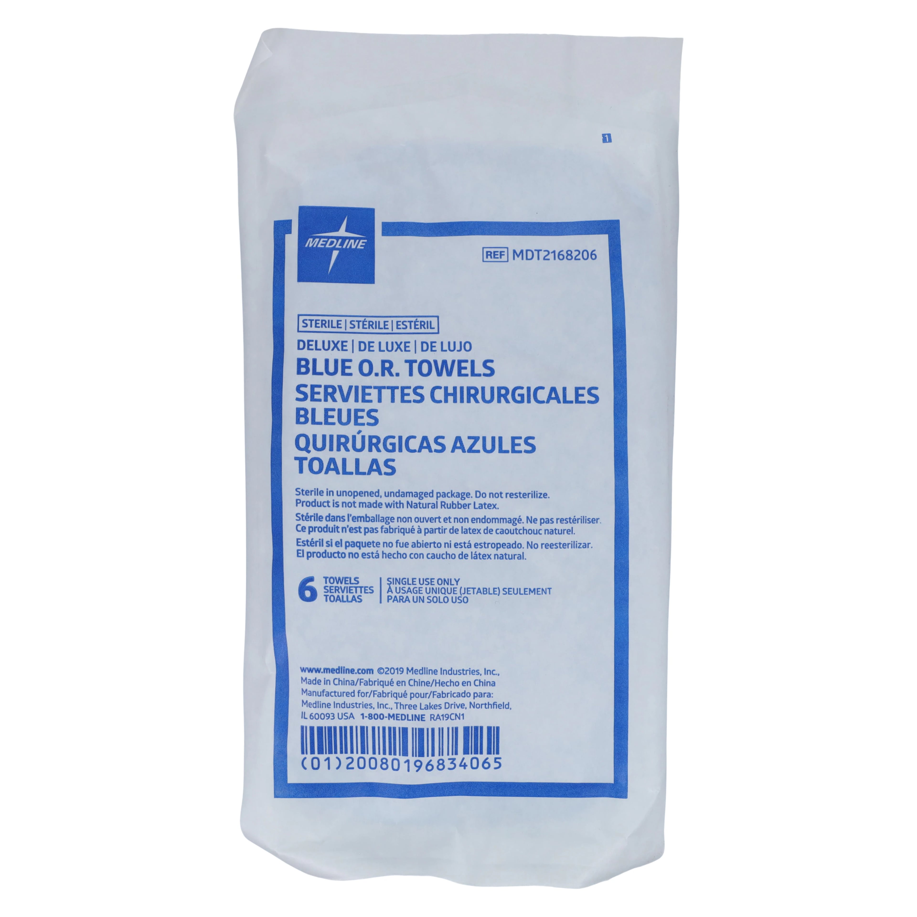 Medline Disposable Blue Sterile Surgical Towels, 100% Cotton, Prewashed & Delinted, 12/6-Pack (72 Towels)