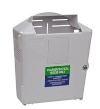 SharpSafety Sharps Enclosure, Beige, 6.5 x 14.5 x 17.5", Locking Plastic, Wall Mount, for 3-Gallon Containers, 1/Case