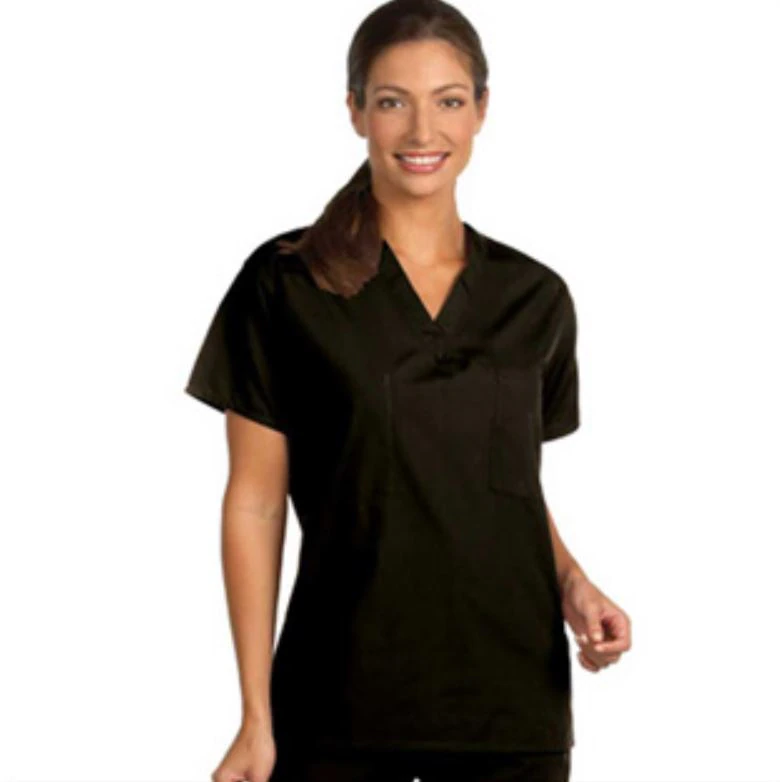 Fashion Seal Unisex Scrub Shirt, Black, Large, 65% Polyester/35% Cotton, Pullover with Left Breast Pocket