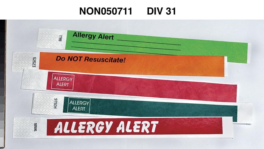 Medline Tyvek Allergy Alert Wristband, Adhesive Closure, Red, 13 in, 500/Box