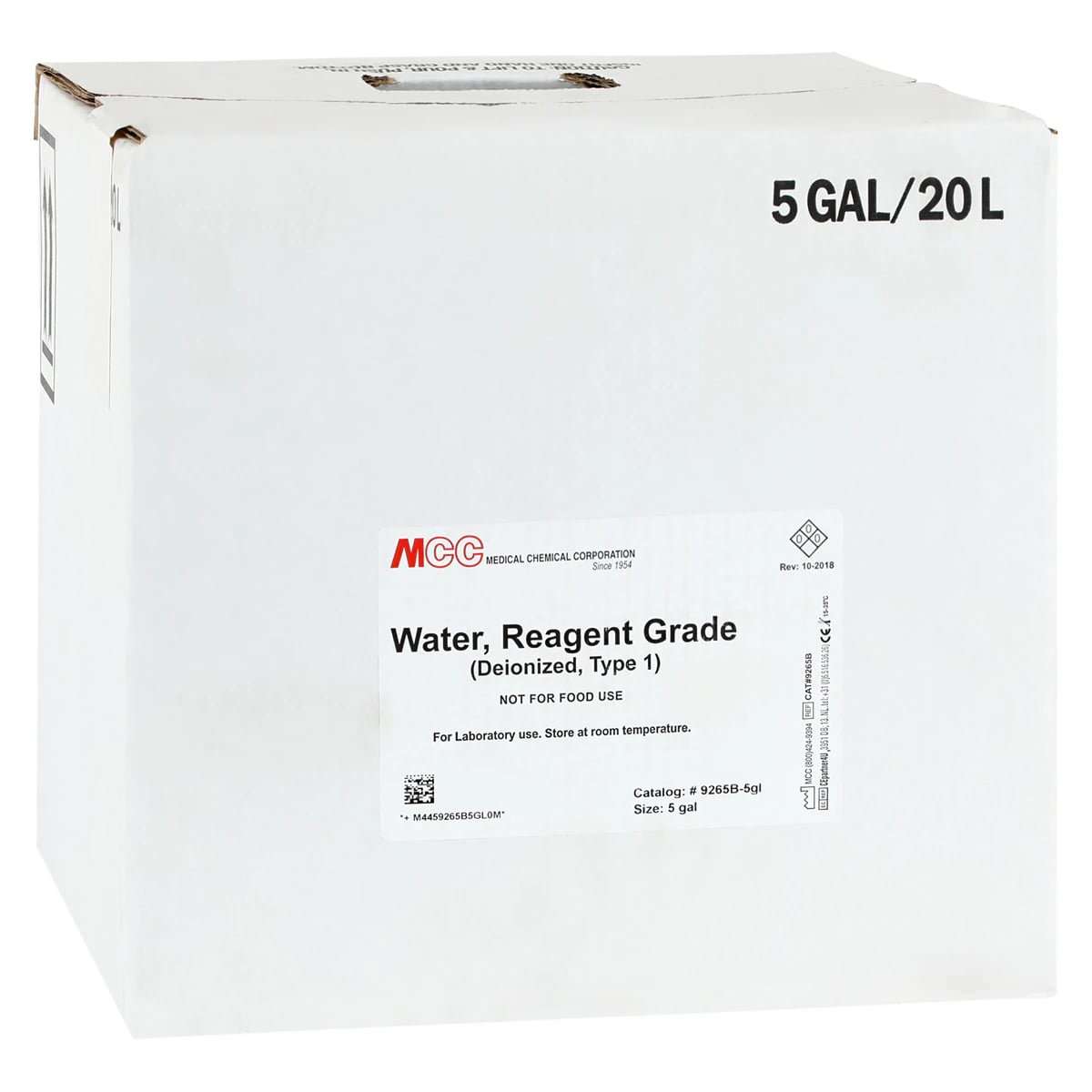 Medical Chemical Deionized Water, 18 Megohm Resistance, 5 Gallon