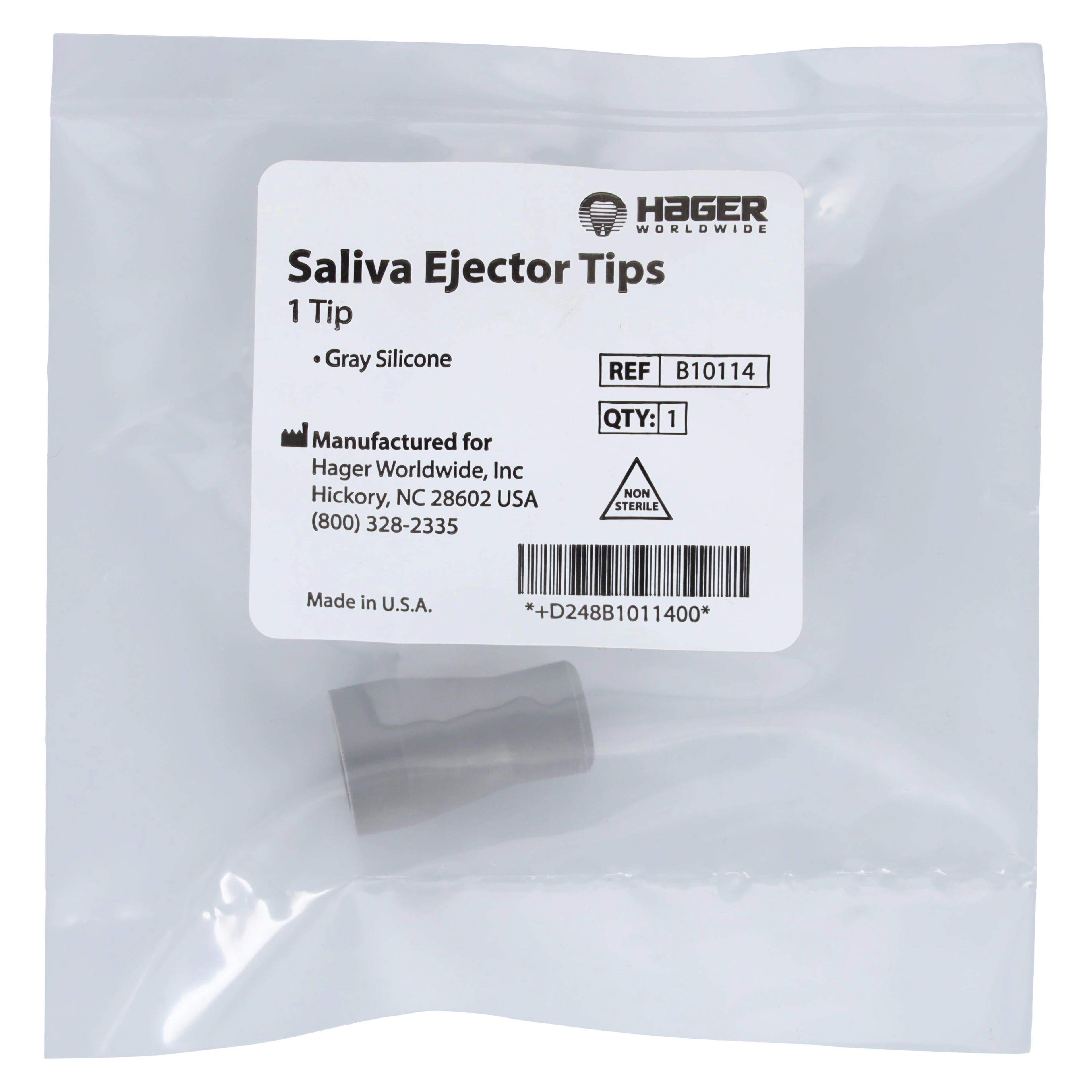Hager Worldwide Bull Frog Saliva Ejector Tip, Gray Silicone, Autoclavable, 1/Pk, B10114