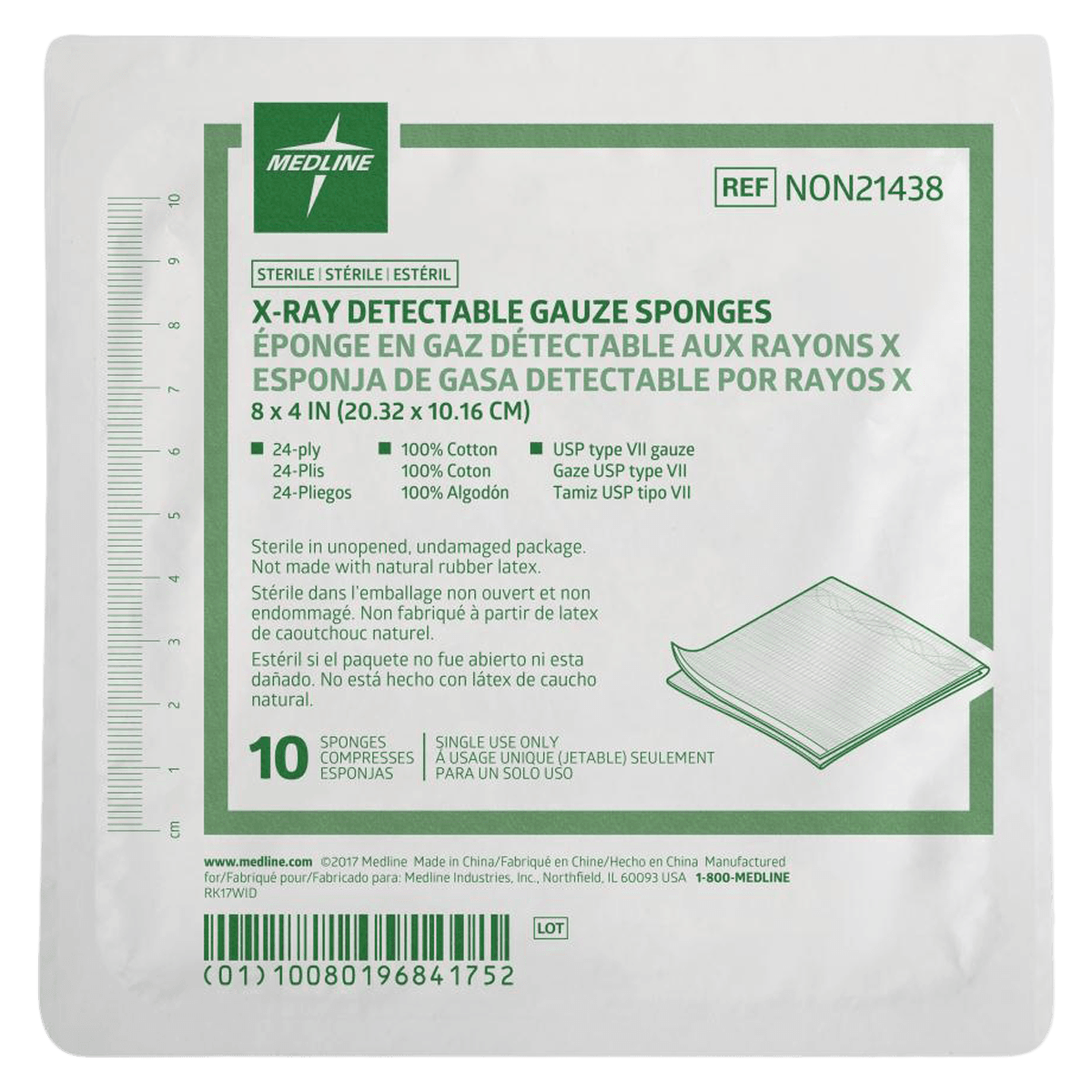 Medline X-Ray Detectable Gauze Sponge, 24-Ply, 200/Case