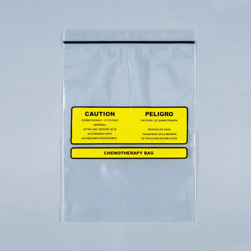 Chemotherapy Disposal Bag, 4 mil, 9" x 12", Clear/Yellow, Zipper Closure, 100/Bag