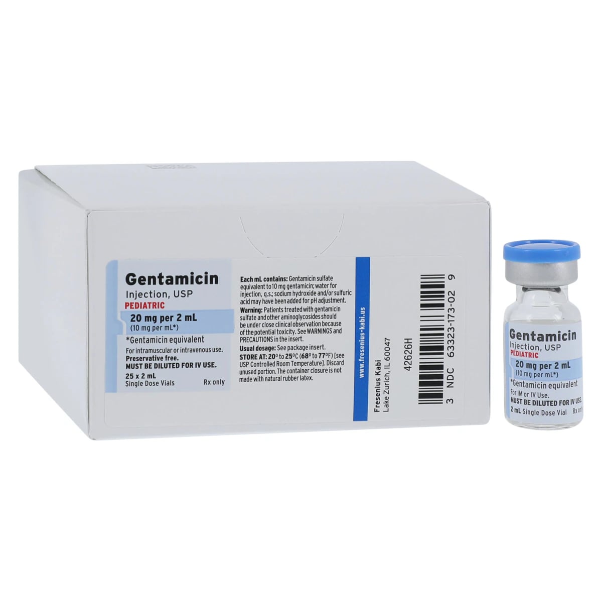 DUKE Gentamicin Sulfate Injection, 10 mg/mL, Pediatric Single-Dose Vial, 2 mL, 25/Package
