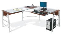 Mezza L-Shape Glass Computer Desk, Cherry/Chrome, 01KT0J0A4D9RMC4B471SGXG5TG