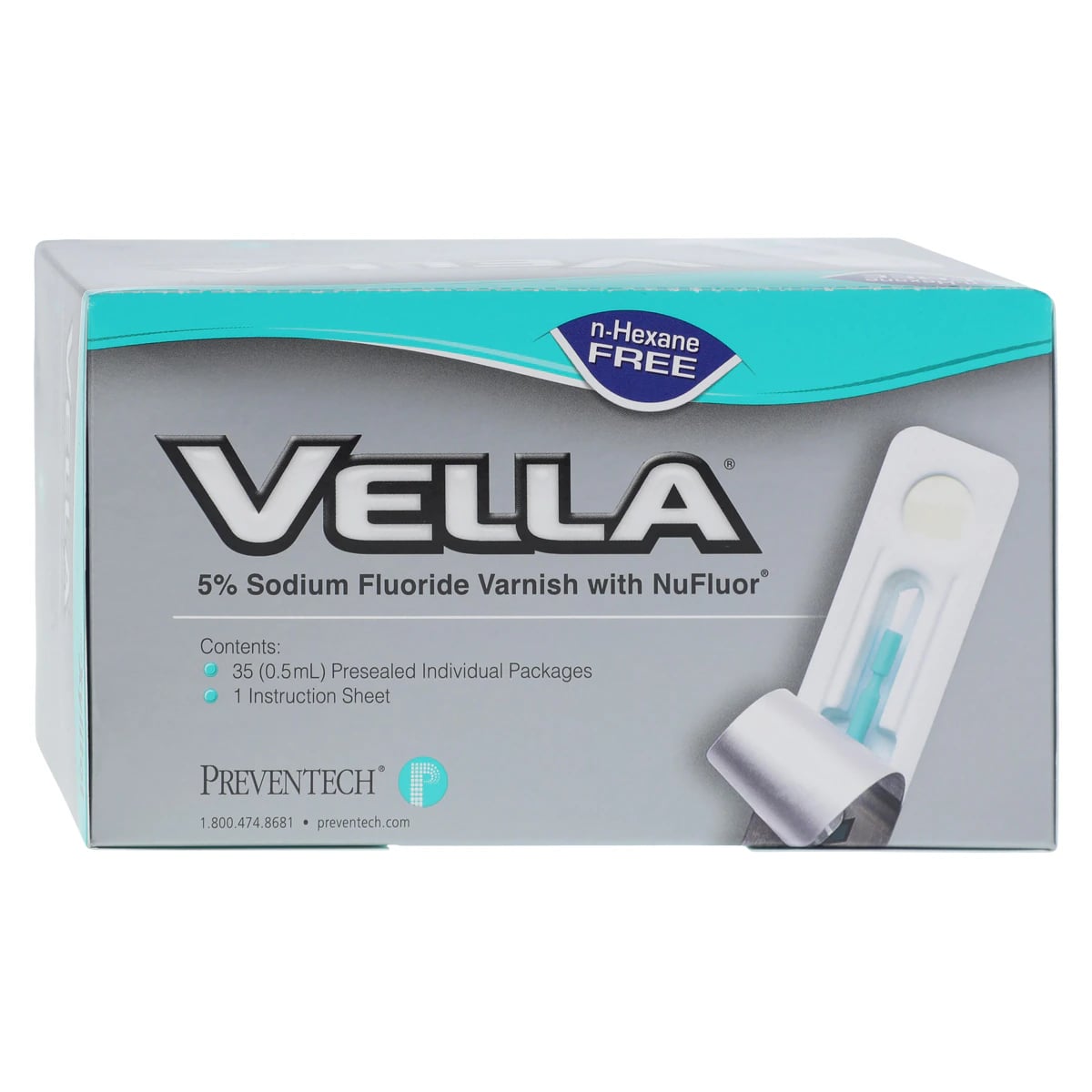 Vella 5% Sodium Fluoride Varnish with Xylitol, Spearmint, Unit Dose 0.5 mL, 35/Box