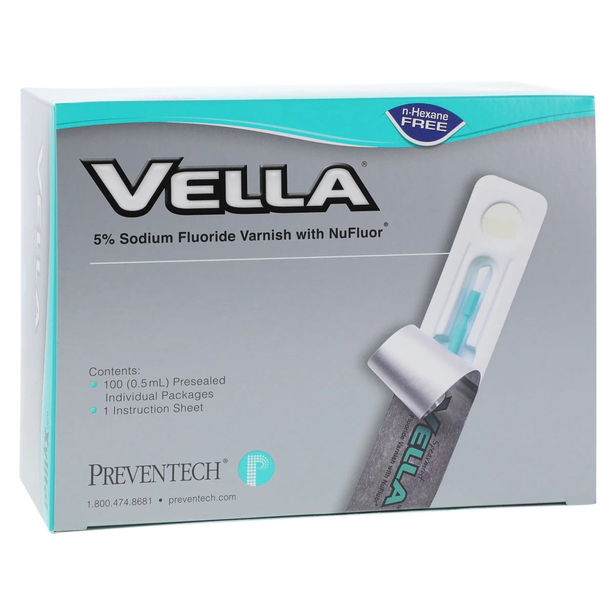 Vella 5% Sodium Fluoride Varnish with Xylitol, Spearmint, Clear, 0.5 mL Unit Dose, 100/Box