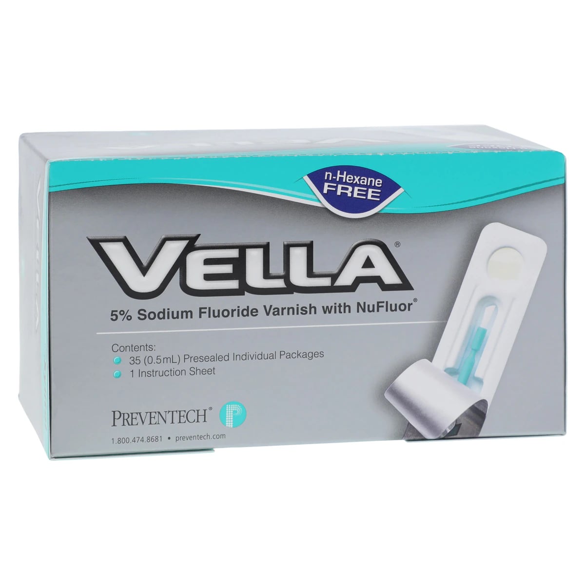 Vella 5% Sodium Fluoride Varnish with Xylitol, Strawberry, Clear, Unit Dose 0.5 mL, 35/Box