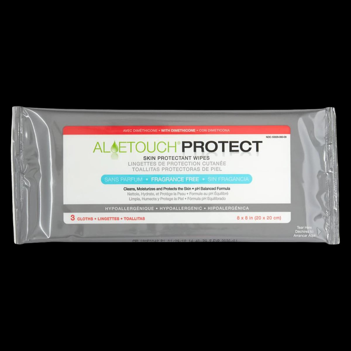 AloeTouch Perineal Wipes, Unscented, 3.2% Dimethicone, 3 per Pack, 72 per Case