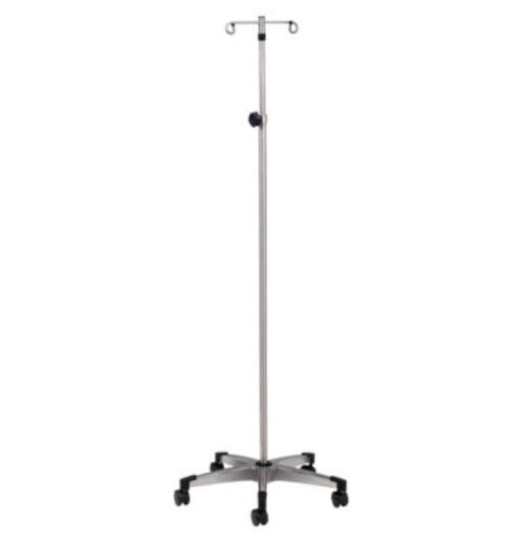 Clinton Industries IV Pole, Stainless Steel, 5-Leg Base, 2 Hooks, 18-23" Adjustability