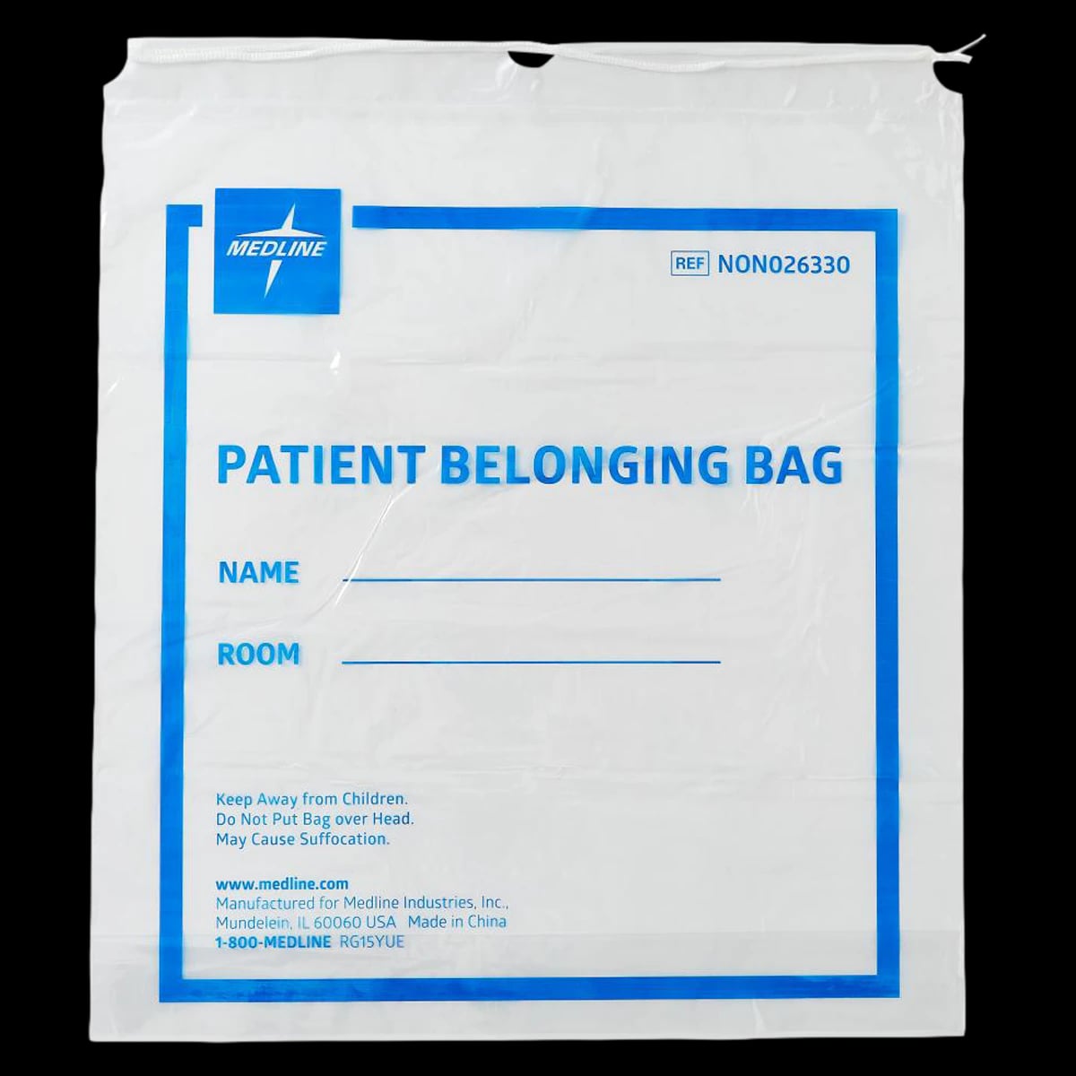 Medline Patient Belonging Bag, Clear/Blue, 18" x 20" x 3-1/2"
