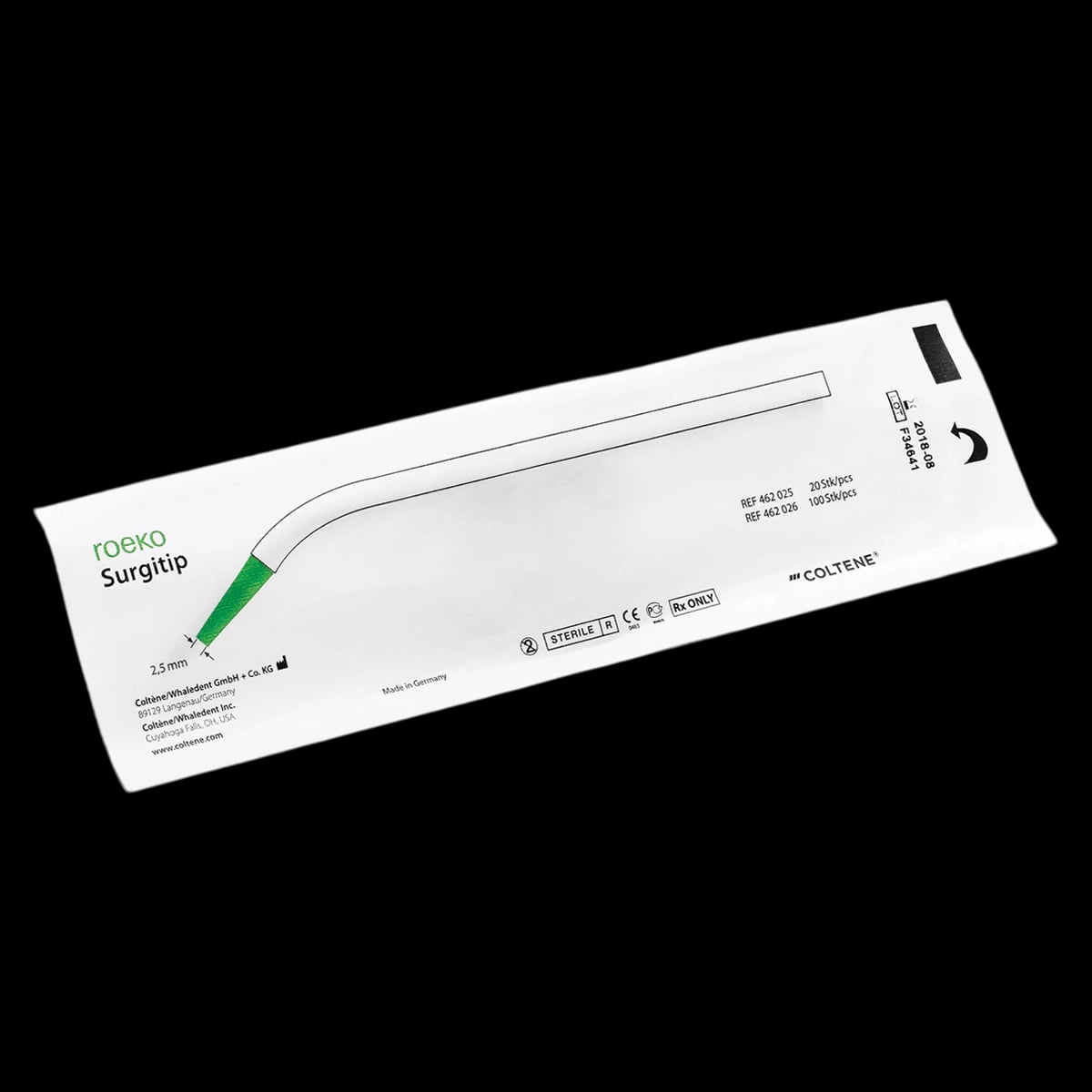 Roeko Surgitip Surgical Aspirating Tips, Sterile Plastic, 2.5 mm, White/Green, 20/Pk, 462025