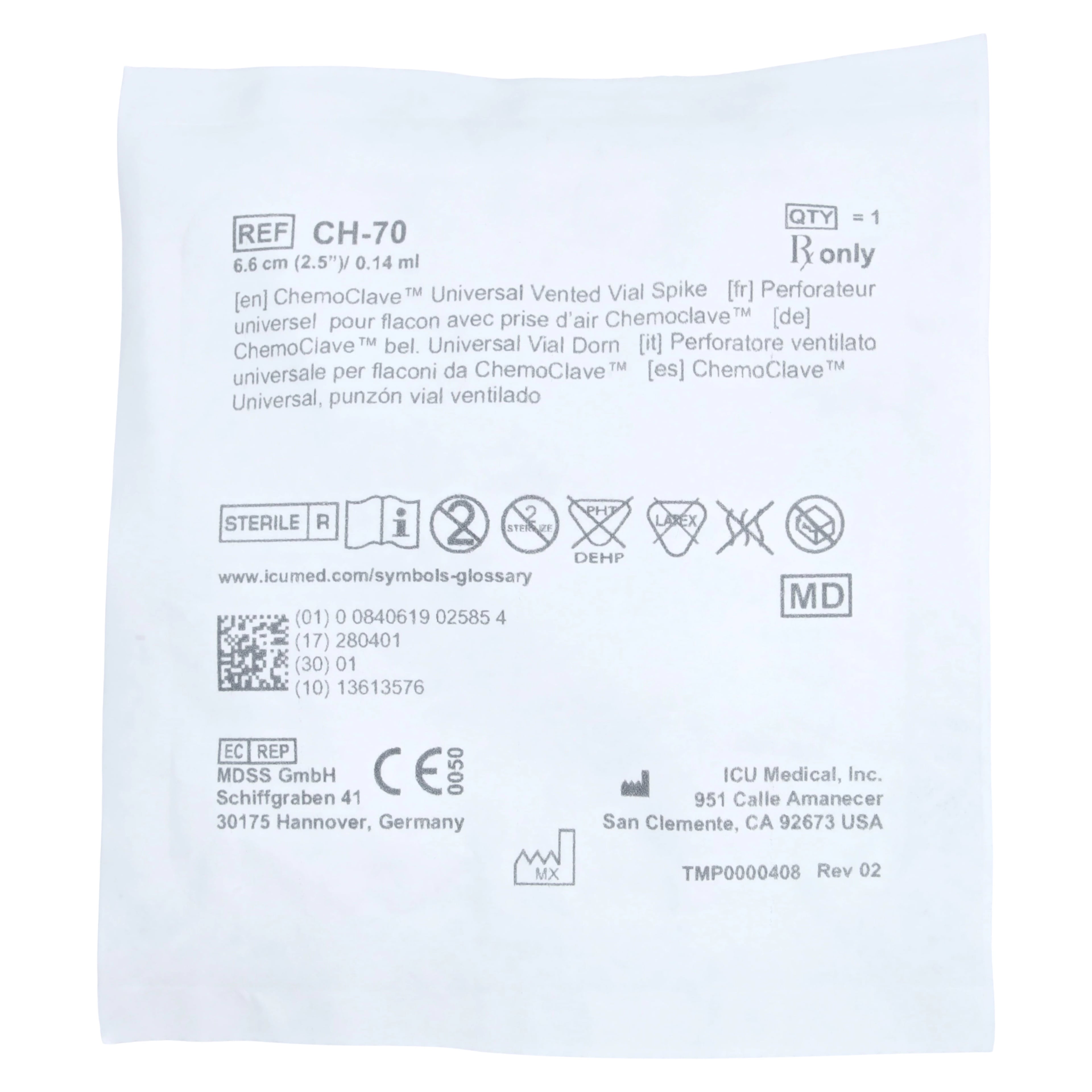 ICU Medical Clave Vial Multi-Dose IV Access Connector with Large Vent, 50/Case