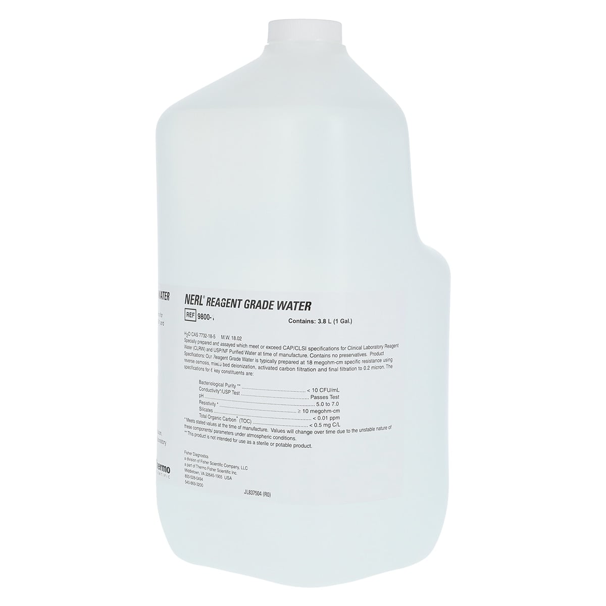 Thermo Scientific NERL Reagent Grade Water Type 1, Deionized, 1 gal Bottle, 4/Case