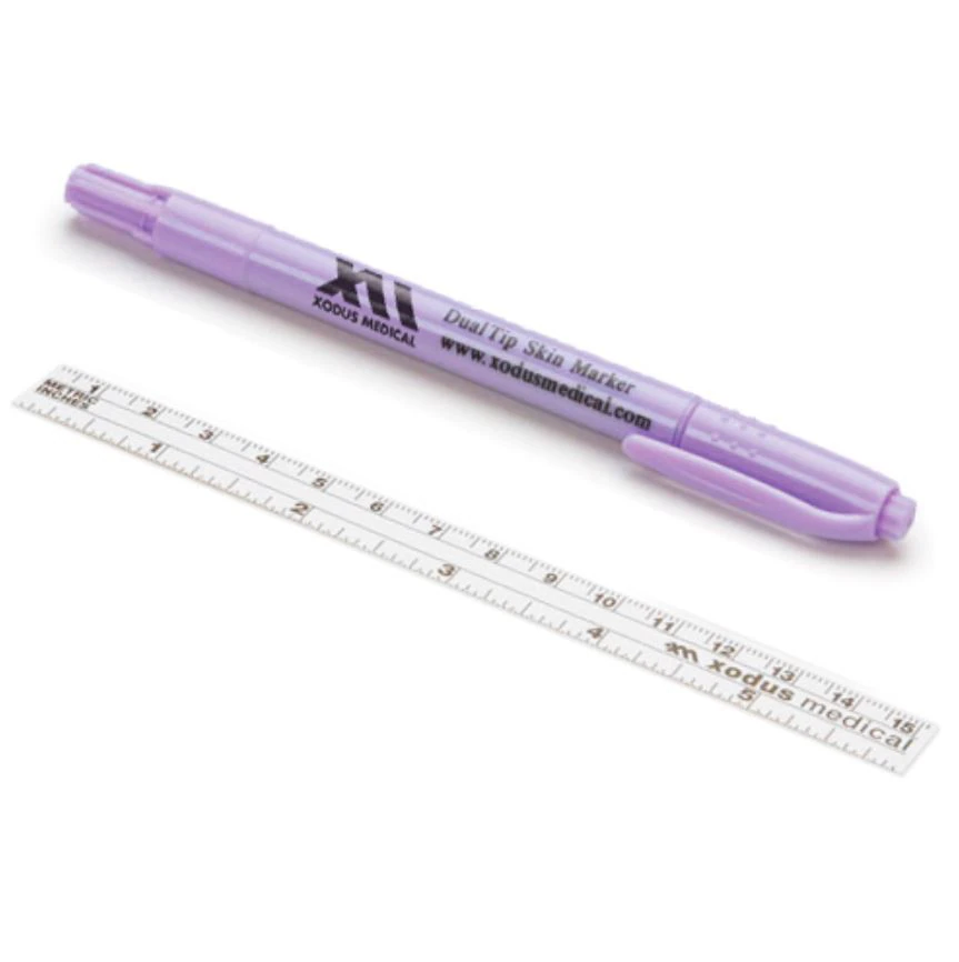 Xodus Medical Skin Marker, Dual Tip with Ruler, Fine/Regular Tip, Violet, Sterile