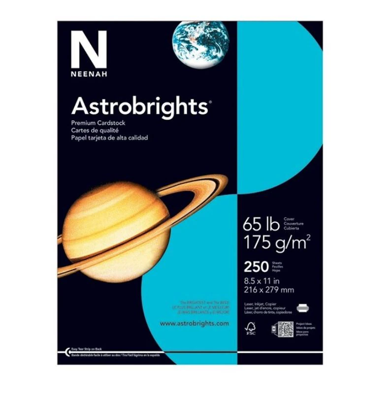 Wausau Papers Astrobright Letter Cover Stock, 65 Lb, 8.5 x 11 in, Lunar Blue, 250 Sheets/Ream