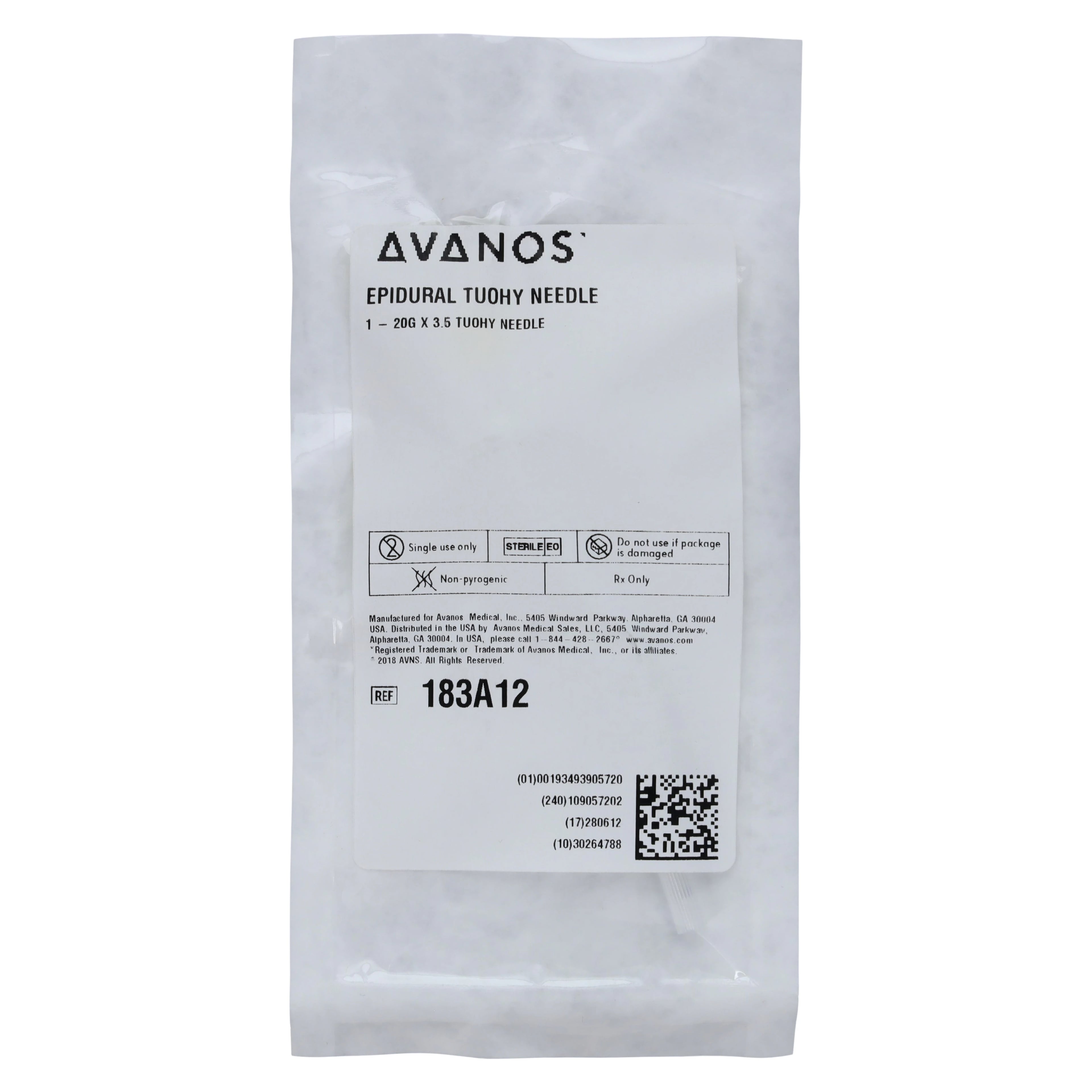 Avanos Medical Tuohy Epidural Needle, 20G, 3.5", Sterile, Single-Use