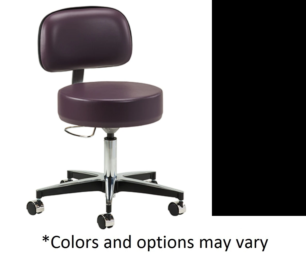 Clinton Industries Premier Series Pneumatic Exam Stool with Backrest, Black, 250 lb Capacity