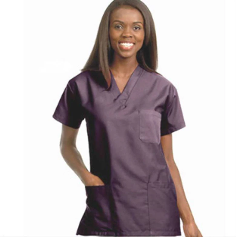 Fashion Seal Scrub Shirt, V-Neck, 3-Pocket, Medium, Eggplant, 65% Polyester/35% Cotton