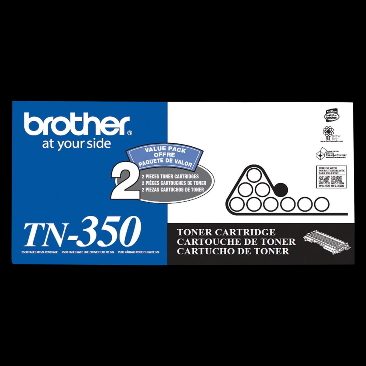 Brother Black Toner Cartridge TN-350, 2/Pack