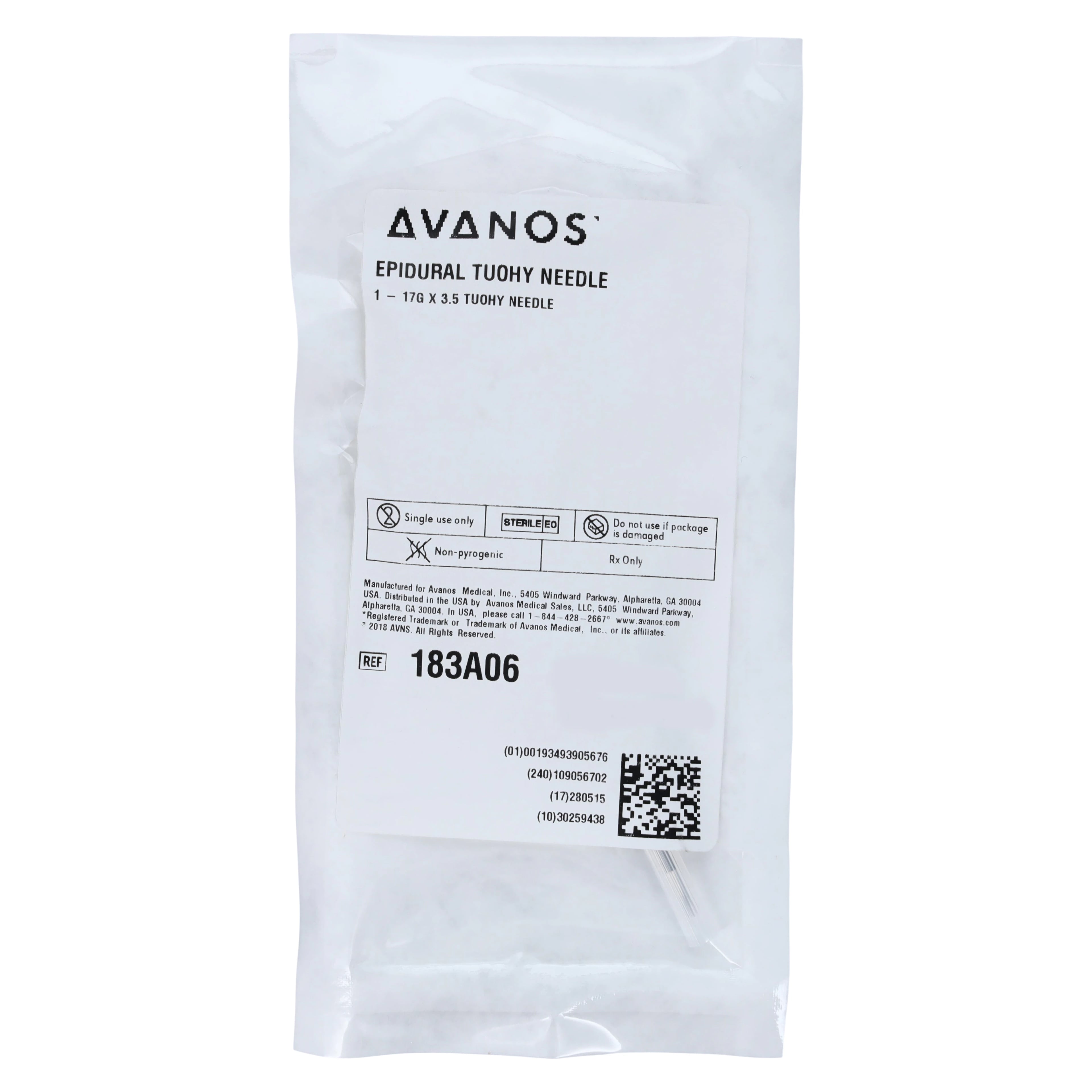 Tuohy Epidural Needle, 17G x 3.5", Sterile, Avanos Medical