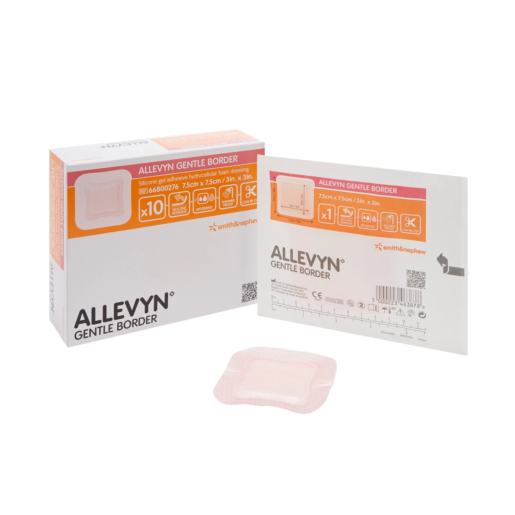 Allevyn Gentle Border Foam Dressing, 3x3" (7.5 x 7.5 cm), Adhesive, Hydrocellular, Box of 10