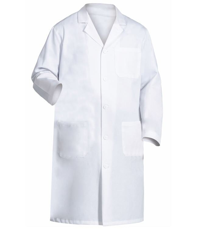 Fashion Seal Men's Extra Long Lab Coat, White, 45 in, 65% Polyester / 35% Cotton, 3 Pockets, Reusable