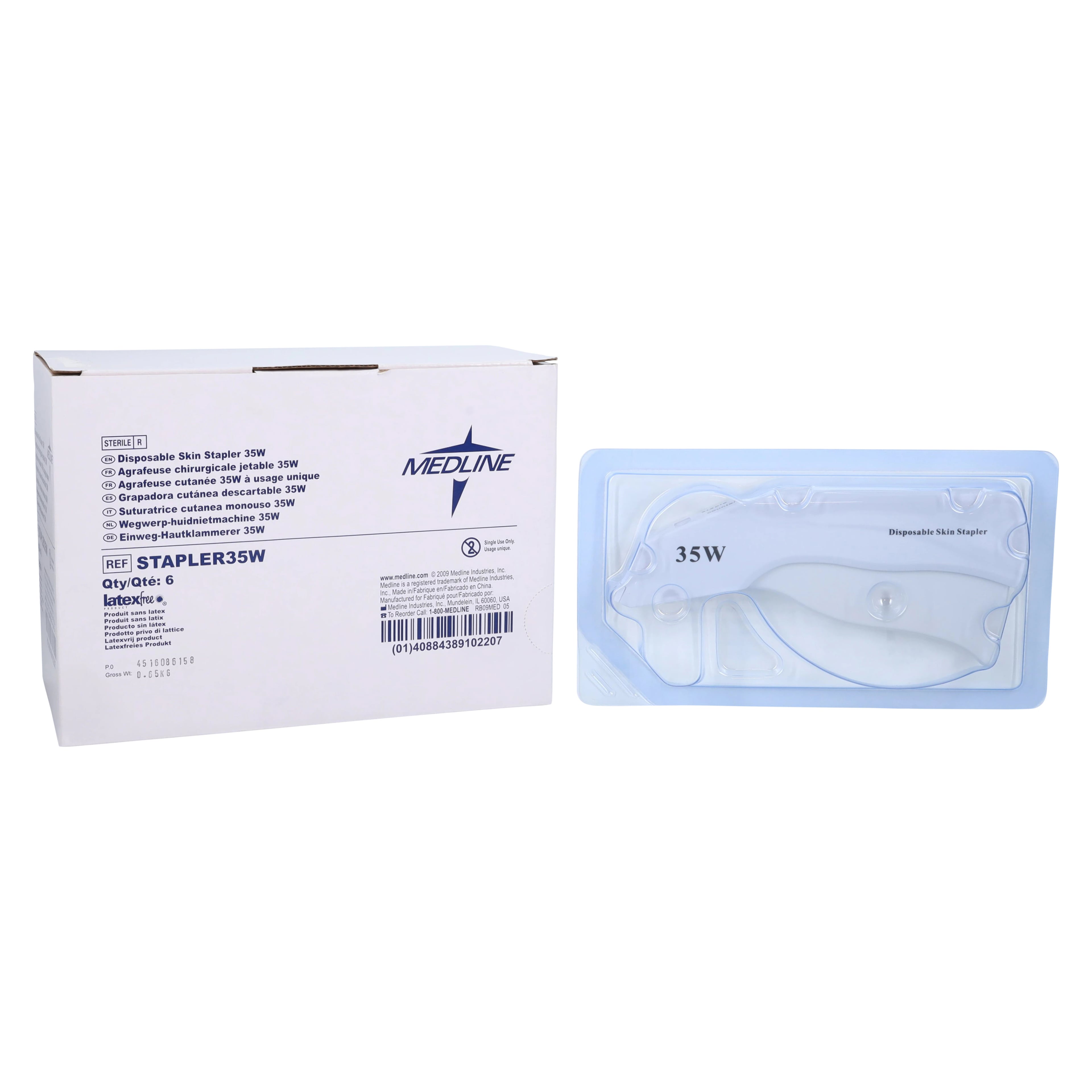Medline Skin Stapler, Stainless Steel, Squeeze Handle, 35 Wide, 6/Case