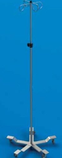 Mac Medical IV Pole, 5-Leg, 4-Hook, Stainless Steel
