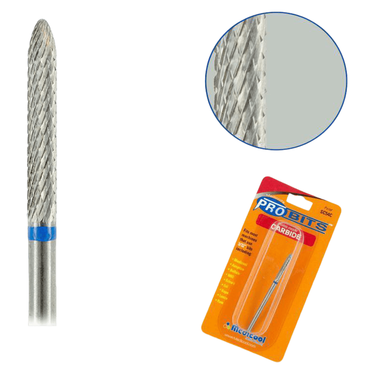 Medicool Pro Bits Carbide Bur, Tapered Coarse, 3/32" Shank, Swiss Carbide, Each