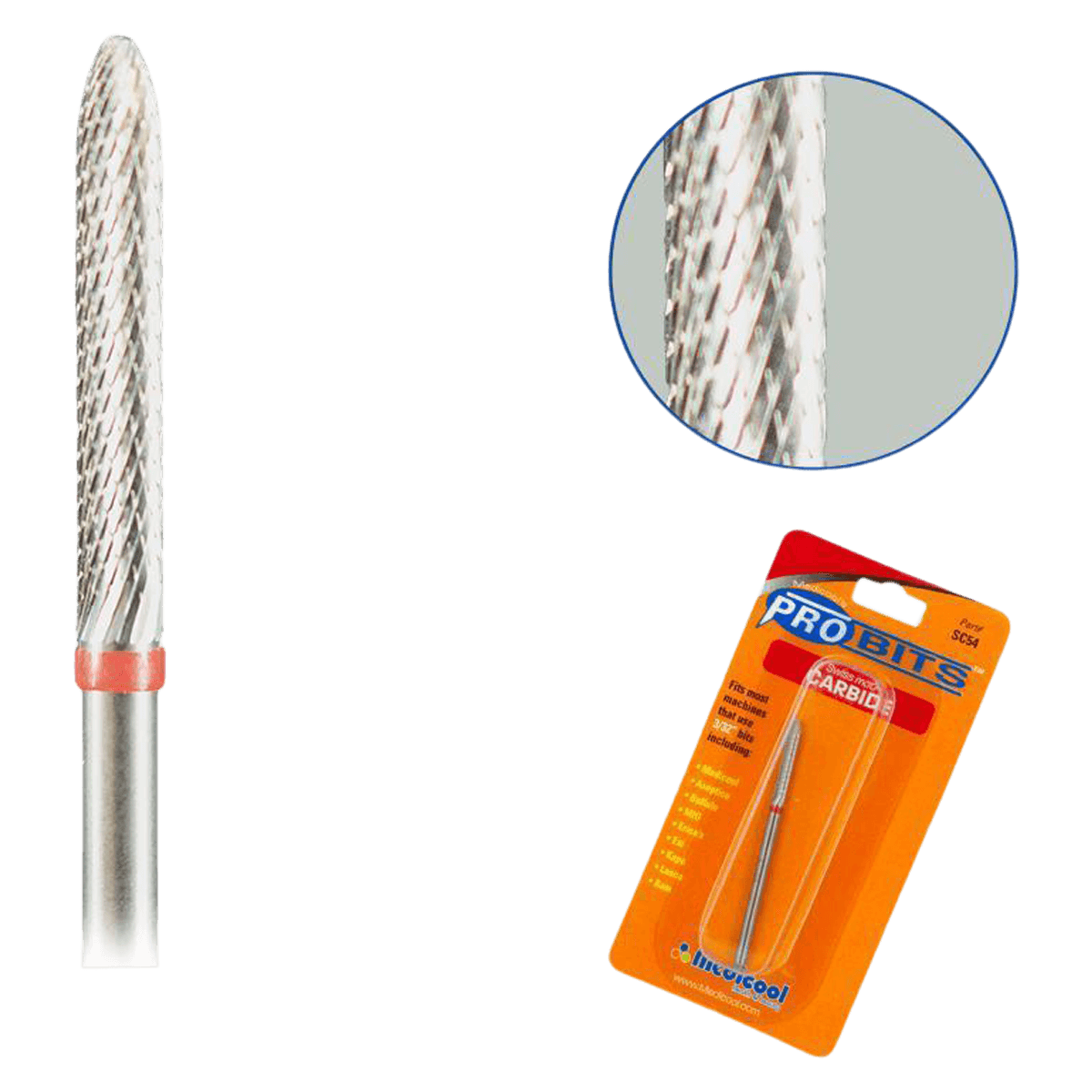Medicool Pro Bits Carbide Bur, Tapered Fine, 3/32" Shank, Swiss Carbide, Each