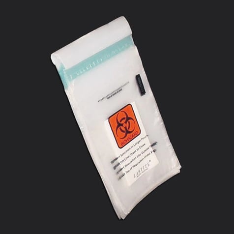 Globe Scientific Specimen Transport Bag with Document Pouch, 6x9", Clear, 2 mil Polyethylene, Biohazard Symbol, 1000/Case