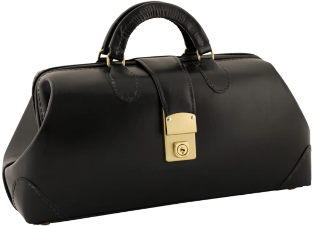 Professional Case Inc. Intern Student Line Doctor Bag, 14x5x8", Black, Keyed Lock, 2 Leather Handles