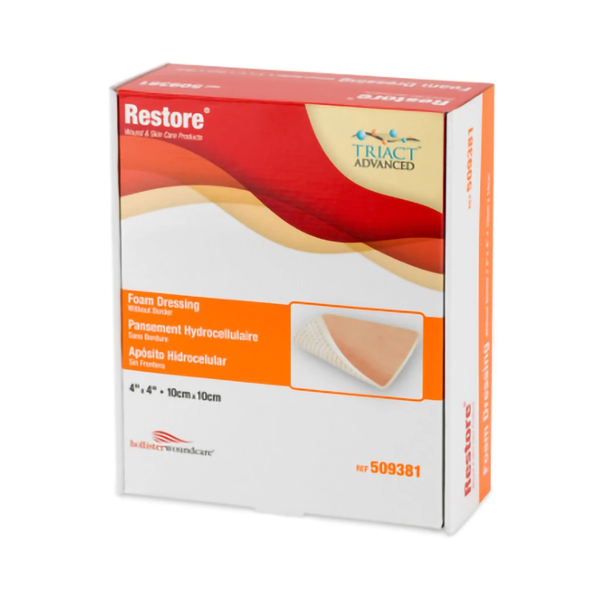 Urgo Medical Restore Foam Wound Dressing, 4x4", Sterile, Non-Adhesive, Tan
