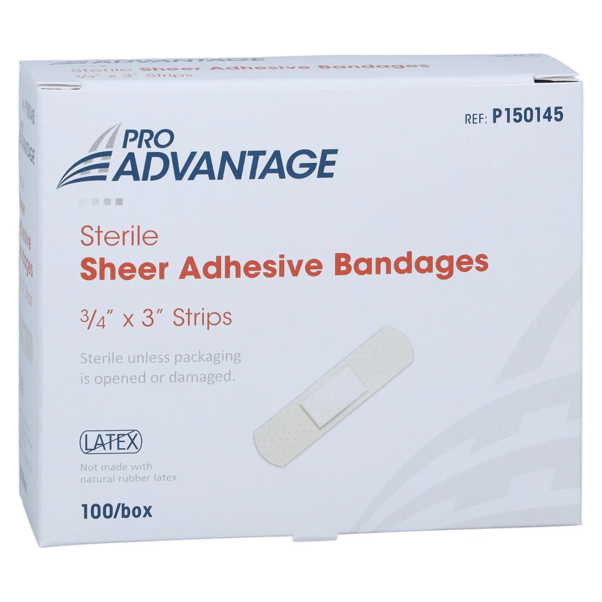 Pro-Advantage Adhesive Bandage Sheer Strip, 3/4" x 3", Tan, Sterile, 100/Box