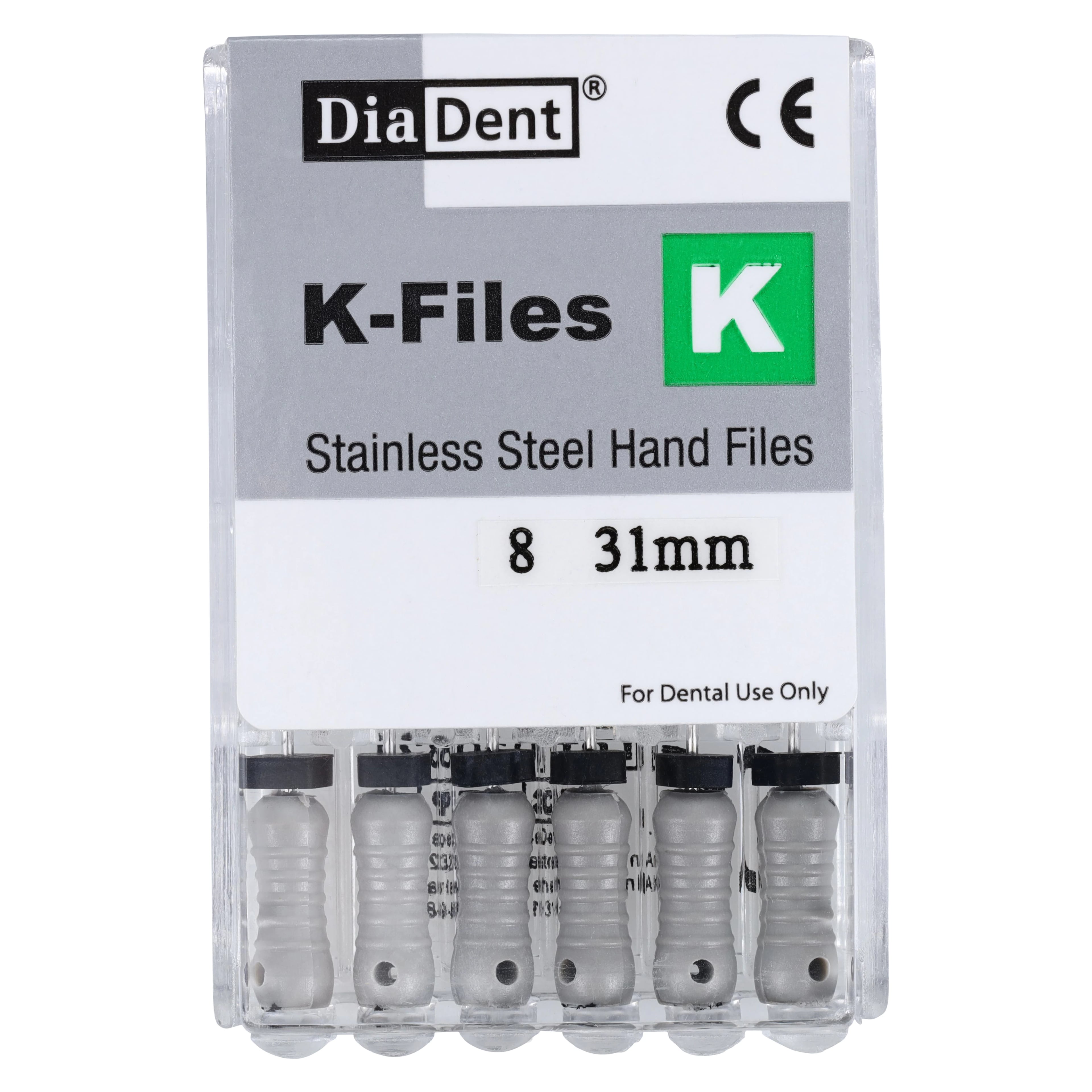 #08 Gray DiaDent K-Files, 31mm, Stainless Steel, 6/Pack