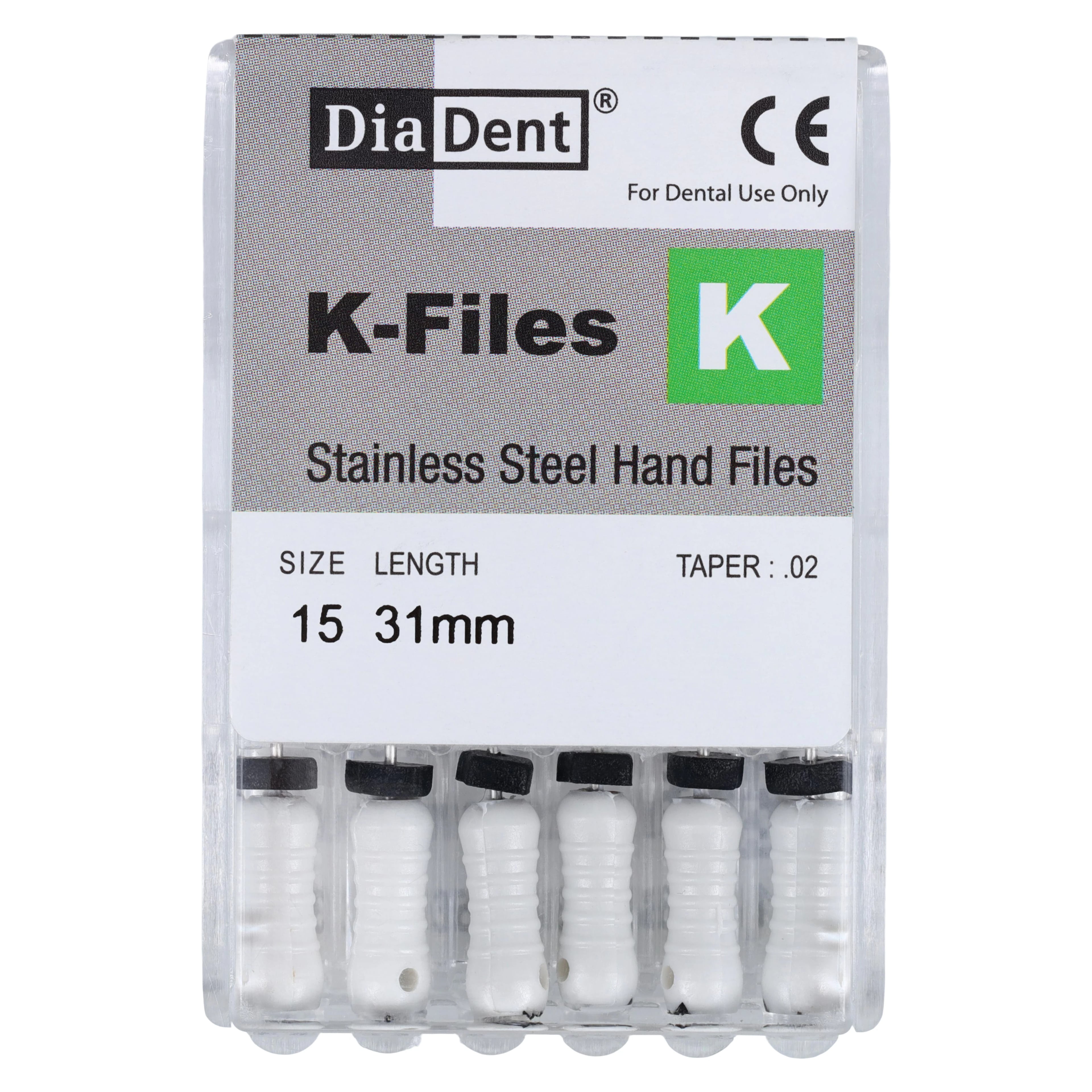 #15 White DiaDent K-Files, 31mm, Stainless Steel, 6/Pack