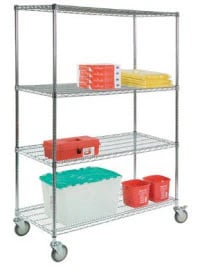 Lakeside Wire Cart, 4 Shelves with Casters, 48x24x78", 5" Swivel Casters