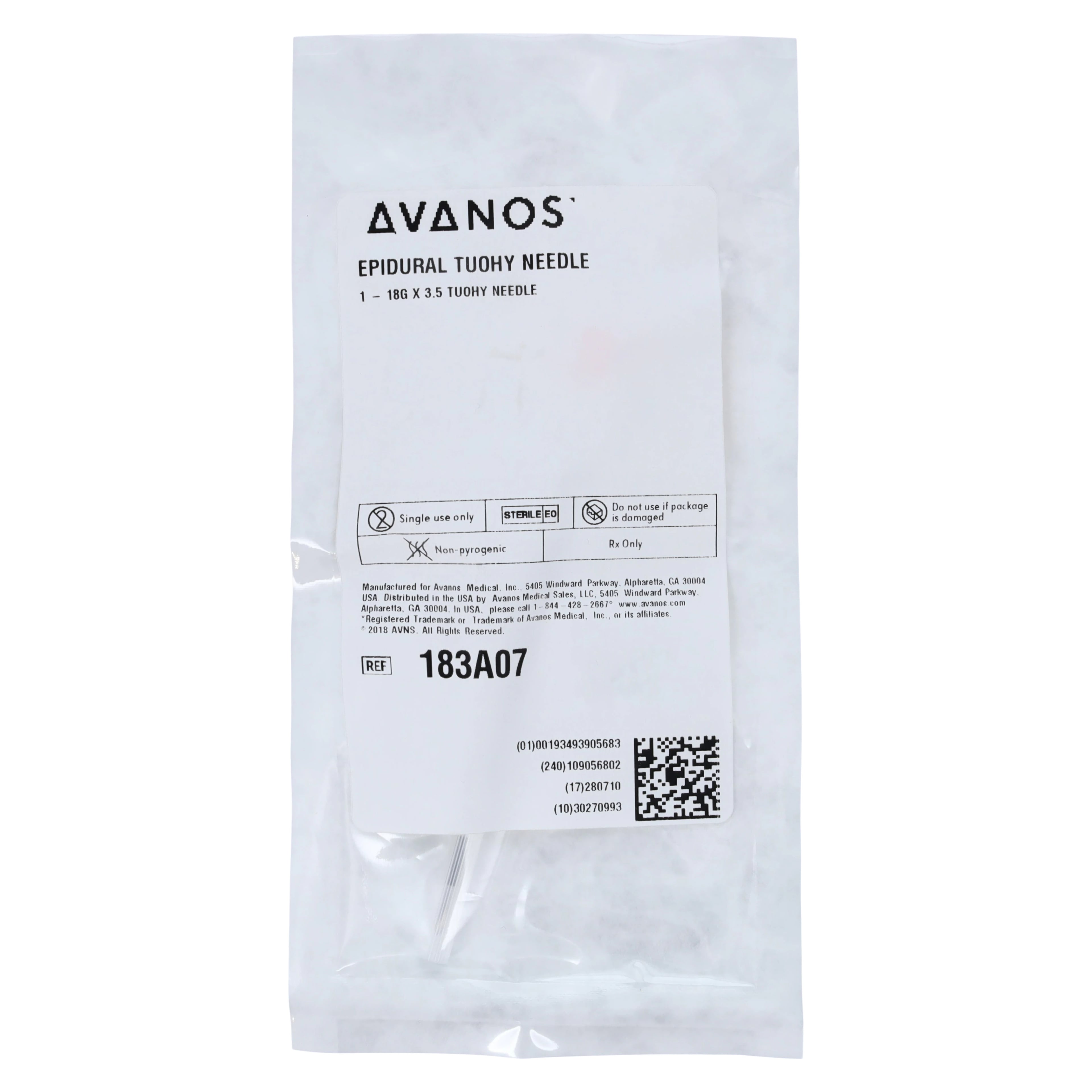 Avanos Medical Tuohy Epidural Needle, 18G, 3.5", Sterile, Single-Use
