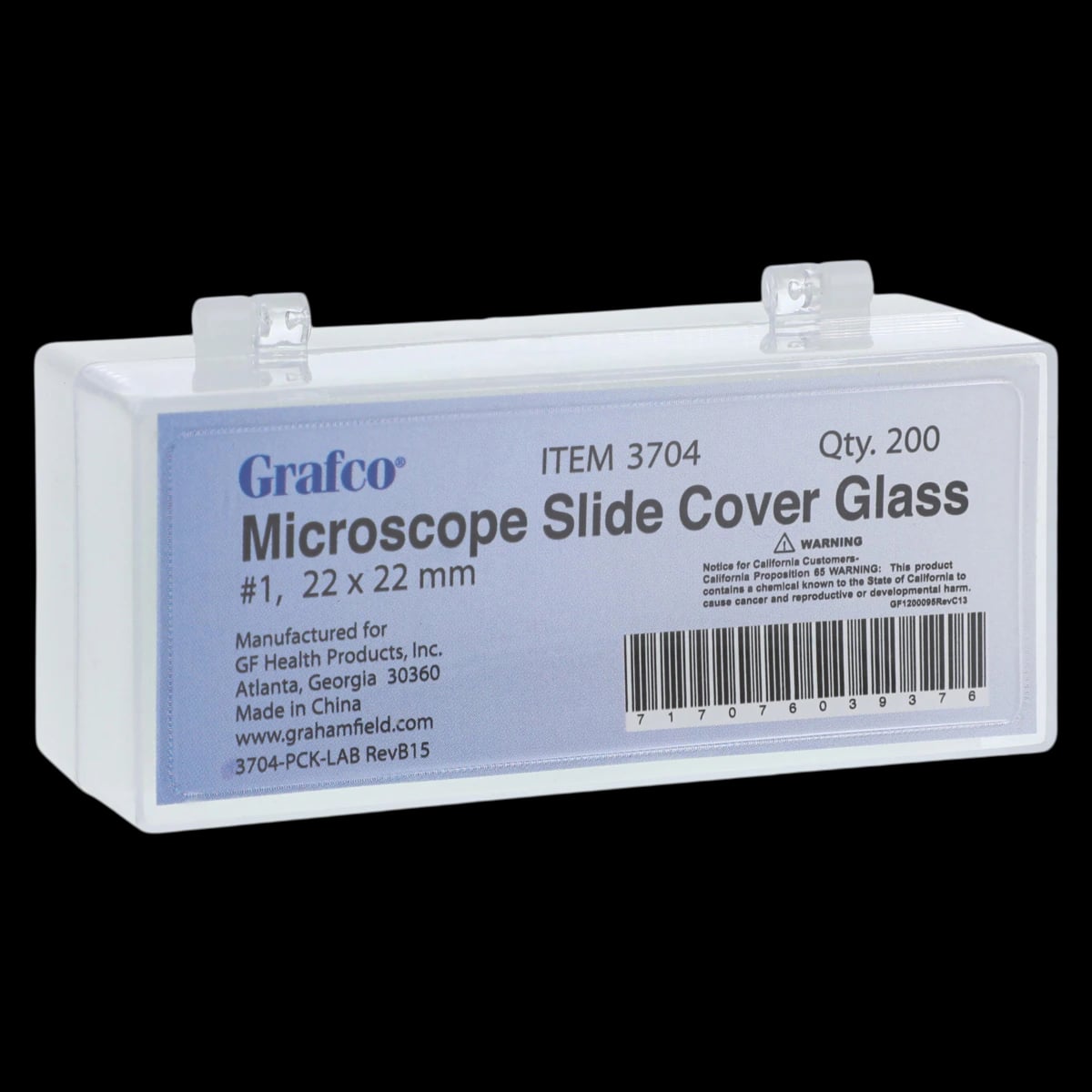 Grafco Microscope Cover Glass, 22x22mm, #1 Thickness, Square Edge, 200/Box