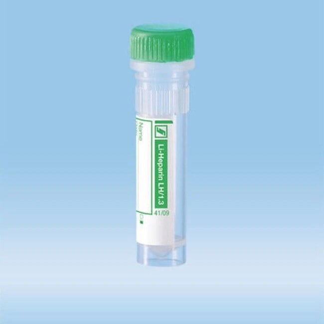 Sarstedt Lithium Heparin Micro Tube, 1.3 mL, Clear with Green Screw Cap, Conical Bottom, Self-Standing, Non-Sterile, 100/Pk