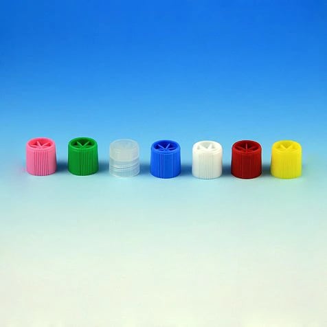Globe Scientific Screw Cap for Sample Tubes, Polypropylene, External Threads, Blue, 1000/Package
