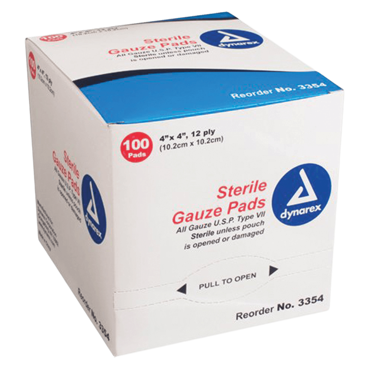 Dynarex Sterile Gauze Sponge 4" x 4", 12-Ply, 100 per Box, 12 Boxes per Case
