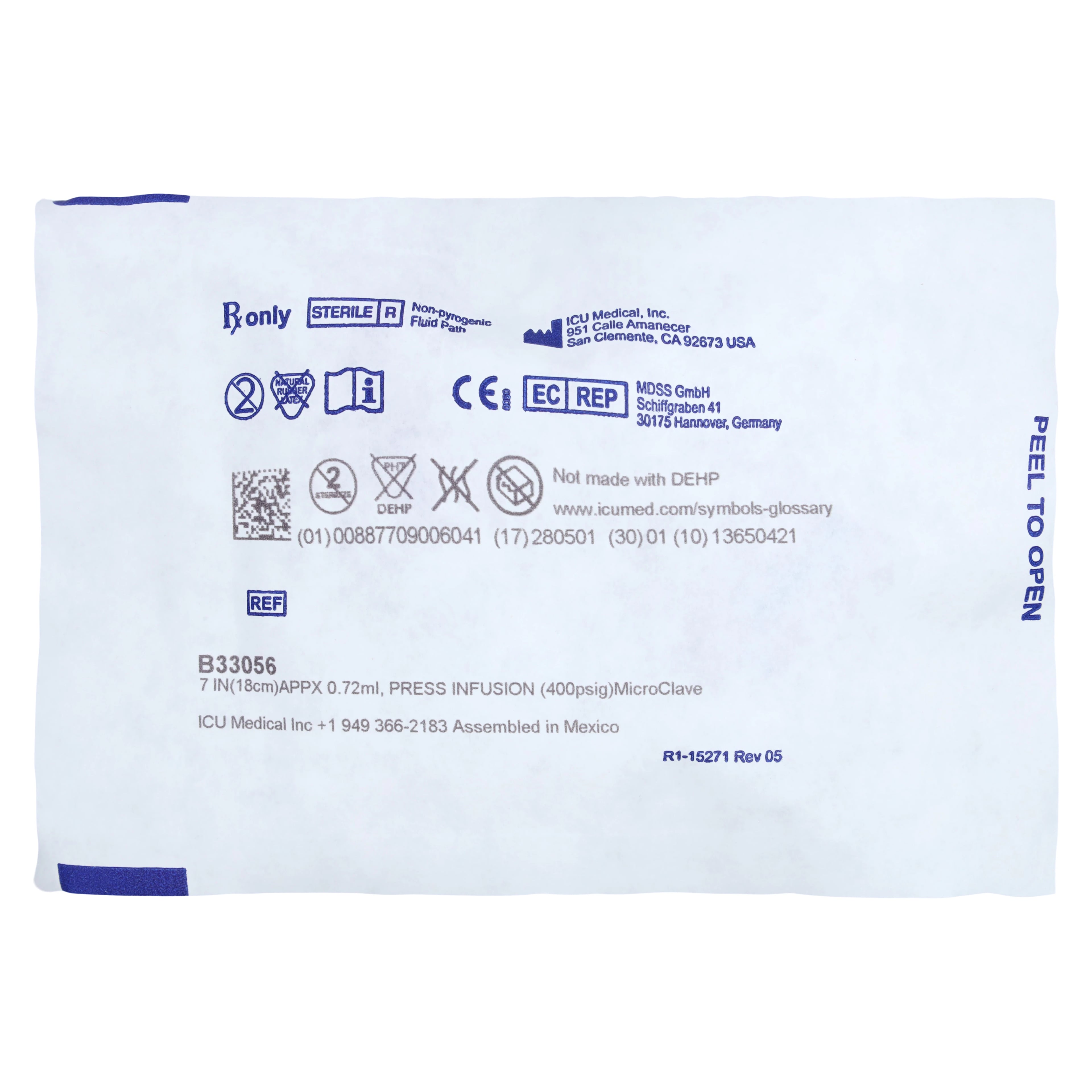 ICU Medical Extension Set, High Pressure, 7" with Rotating Adapter, Purple Clamp, Removable Microclave, Non-DEHP, Priming Volume 0.72 mL, 50/Case