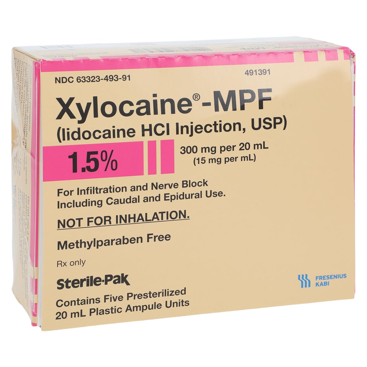 Xylocaine MPF 1.5% Preservative Free Injection, 20mL Ampule, 5/Package